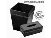 Black Faux Leather Diamante Waste Paper Basket Bin Tissue Bo
